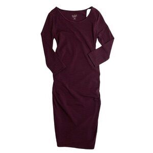 Isabel Maternity Midi Dress Women's‎ XS Red Black Stretchy Striped Shirred NEW